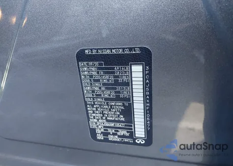 2021 Infiniti Qx50 Luxe z USA, uszkodzony, nr VIN 3PCAJ5BAXMF105477